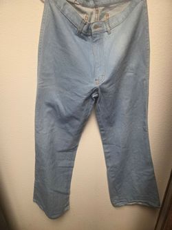70s BRITTANIA chevron high waist bell bottom jeans size 34 / vintage 1970s light denim stitched bell bottoms flares pants