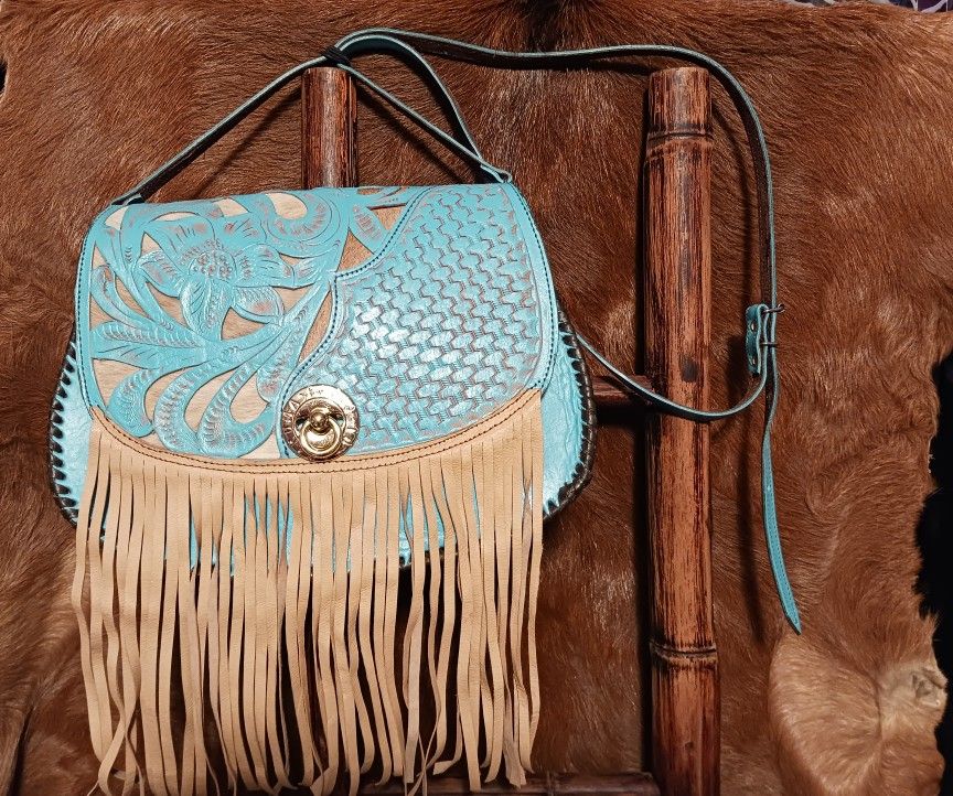 Western Fringed Turquoise Crossbody Handbag