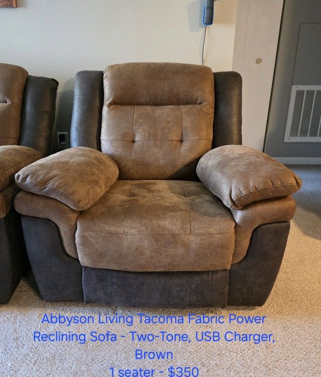 Abbyson Living Tacoma Fabric Power Reclining Sofa - Single Seat