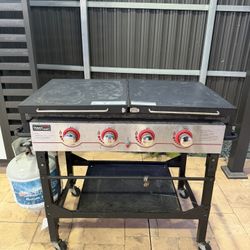 36-Inch Flat Top Gas Griddle, 4-Burner Propane BBQ Griddle with Top Cover Lid, Folding Side Shelves and Legs 