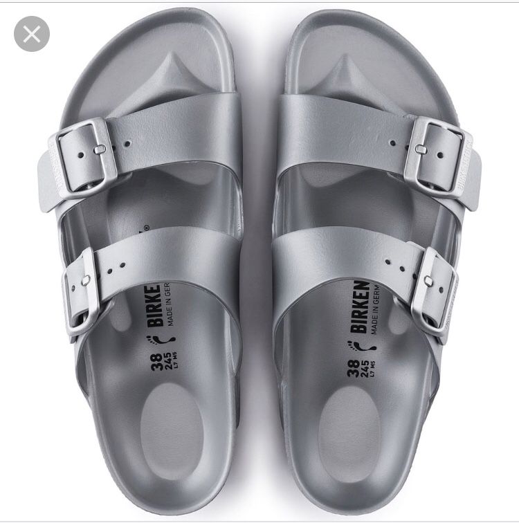 Brand New Still In the Box Silver Birkenstocks Size 39