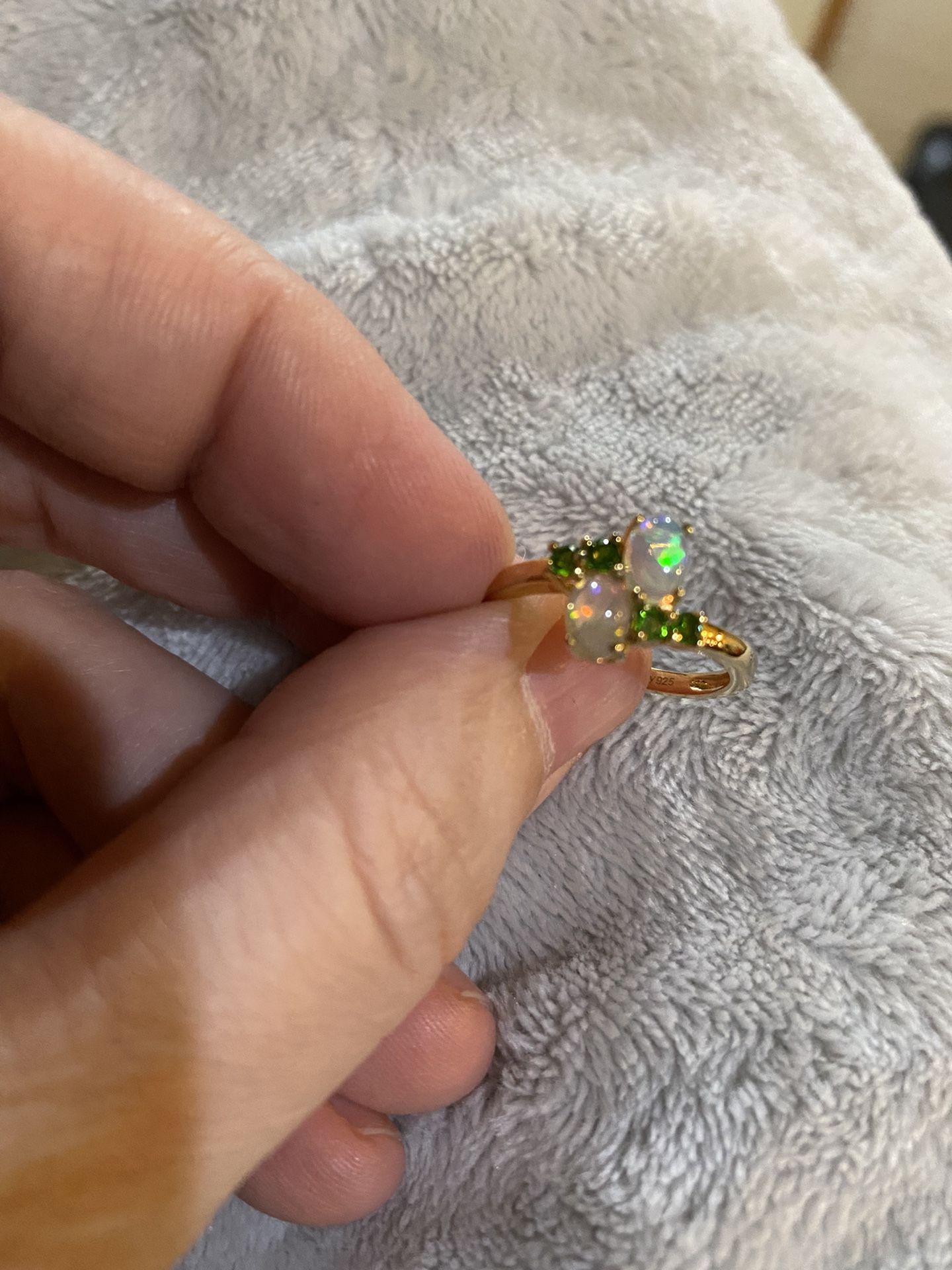 Premium Ethiopian Welo Opal and diopside ring Sz 8