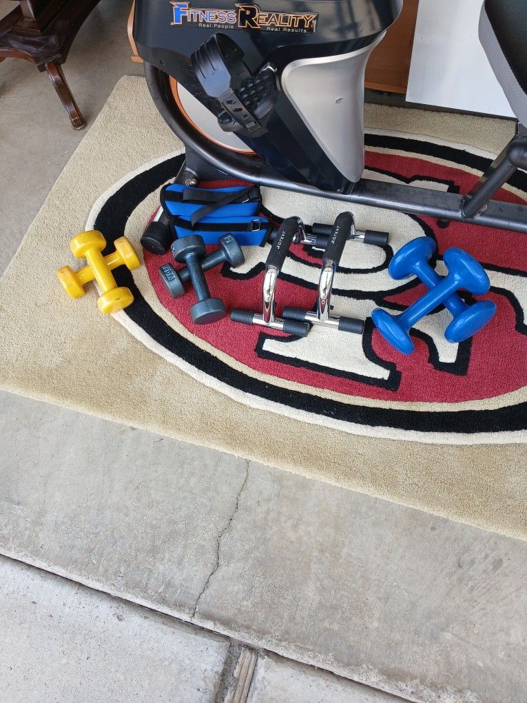 Weights/ Exercise Miscellaneous items! Must Go! 3 Sets of Weights! /1 Set Wrist Weights!/and One Set Push Up Stands!!!