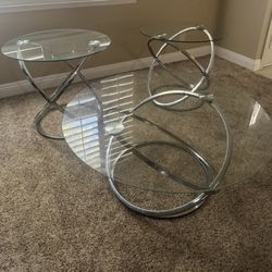 Set Of 3 Silver And Glass Coffee Tables 