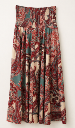 Colorful Paisley Maxi Skirt – Red, Beige & Teal