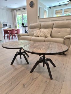 Pottery Barn Griffin Round Adjustable Crank Coffee Tables