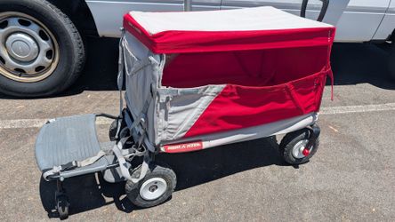 Radio flyer wagon cloth canopy top rubber tires red beach cart stroller fold folding