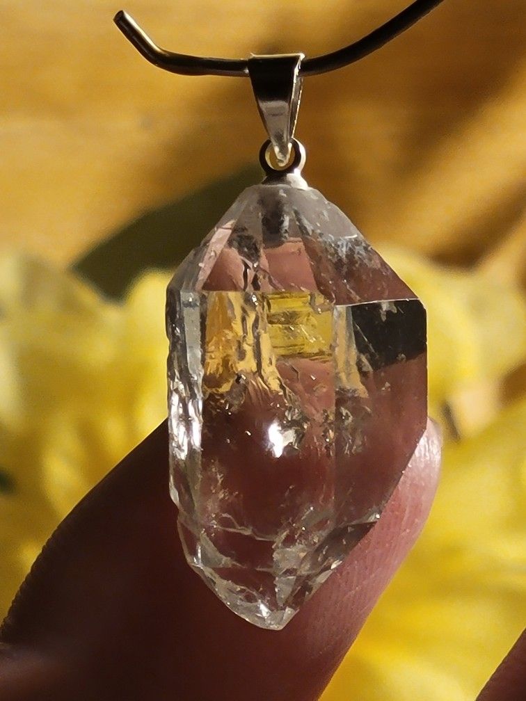 Herkimer Diamond Crystal Pendant Solid 925 Sterling Silver 