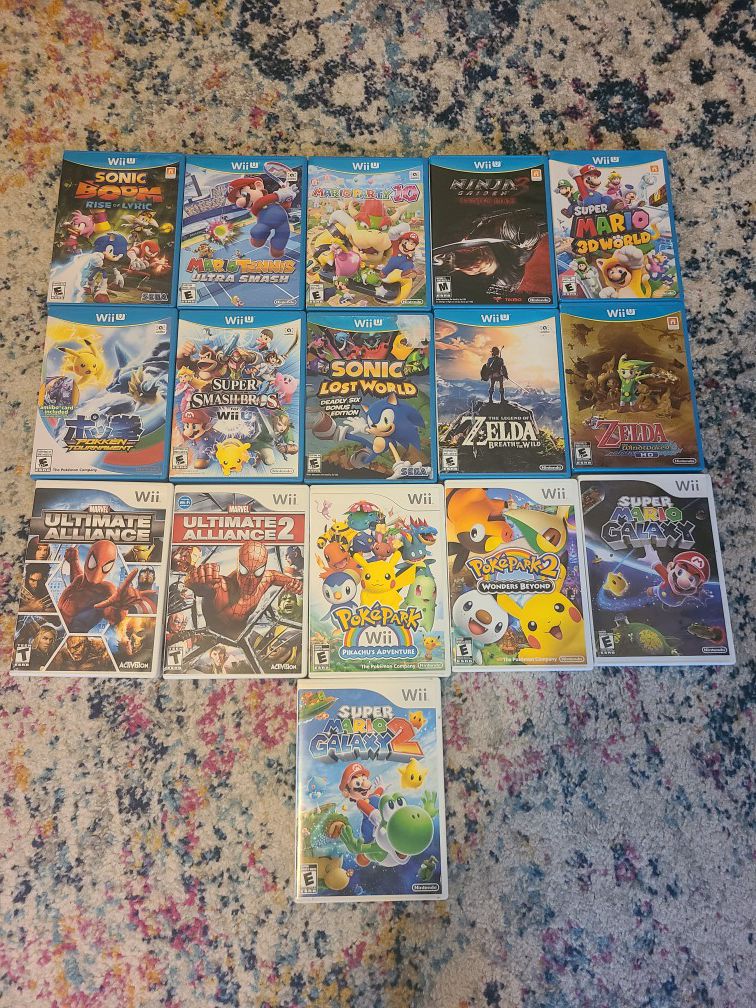 Nintendo wii u with games and controllers