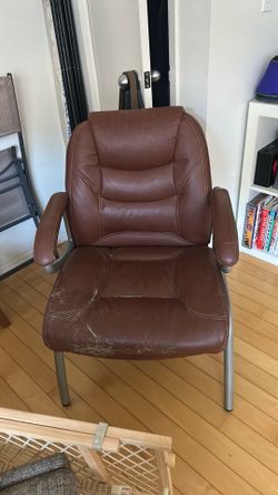 Brown leather and metal office chair