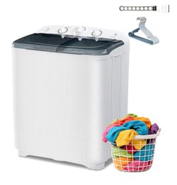 Erivess Portable 22 lbs Twin Tub Washing Machine with Drying Rack, 13 lbs Washer Mini Compact Laundry Machine and 9 lbs Spinner, Semi-automatic Washer