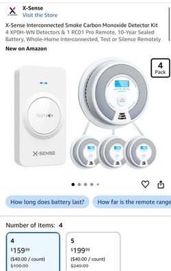X-Sense Interconnected Smoke Carbon Monoxide Detector Kit 4 XPOH-WN Detectors & 1 RC01 Pro Remote, 10-Year Sealed Battery, Whole-Home Interconnected