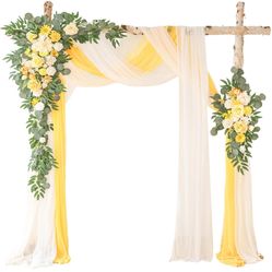 Deluxe Yellow Artificial Wedding Arch Flowers with Drapes Kit-Pack of 5