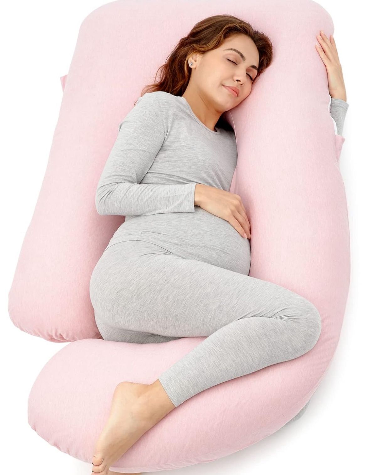 Momcozy Pregnancy Pillows for Sleeping, U Shaped Full Body Maternity Pillow for Side Sleeping - Support for Back, Legs, Belly, HIPS, 57 Inch, Pin