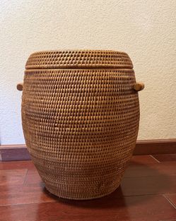 Large Handwoven Rattan Storage Basket with Lid