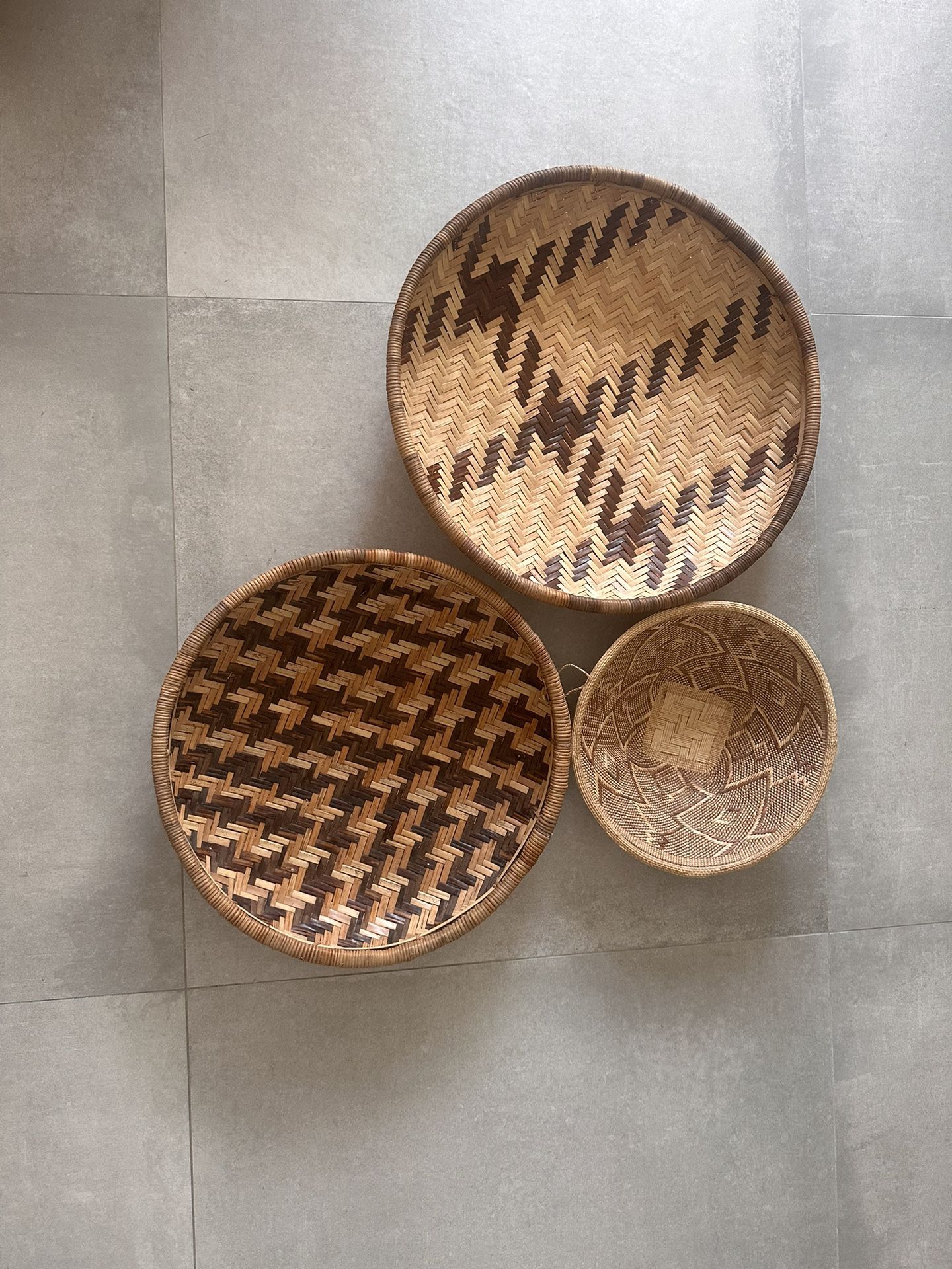 Set of 3 round boho style wall baskets
