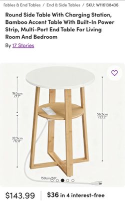 Round side table with charging table