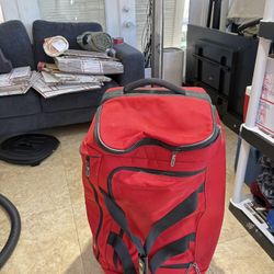 Heavy Duty Travel Suitcase with Red Wheels – Used