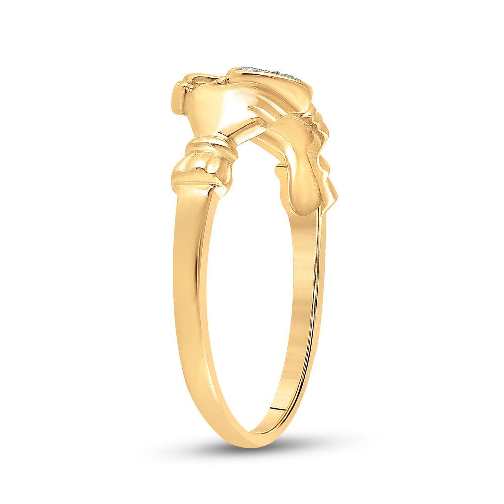 Saris and Things 14kt Yellow Gold Womens Round Diamond Claddagh Heart Ring .02 Cttw
