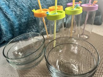 Juice Bottles  and Glass Bowls