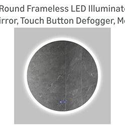 32x32 Round Frameless LED Bathroom Mirror w/ Defogger