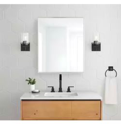 Glacier Bay 24 in. W x 30 in. H Rectangular Brushed Nickel Medicine Cabinet with Mirror @126