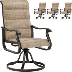 Patio Swivel Chairs Set of 4, Outdoor Dining Chairs High Back with Padded All Weather Breathable Textilene, Metal Rocking Frame for Backyard Lawn Gard