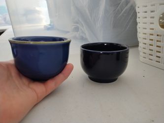 2 Small Blue Bowls That Could Be Used As Drip Trays For Roughly Two Three Or Maybe 4 In Plants