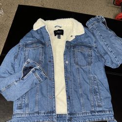 Men’s Forever 21 Warm Fur Denim Jean Jacket Size Medium 