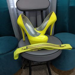 Yellow High Heels/(Free Gift Belt)