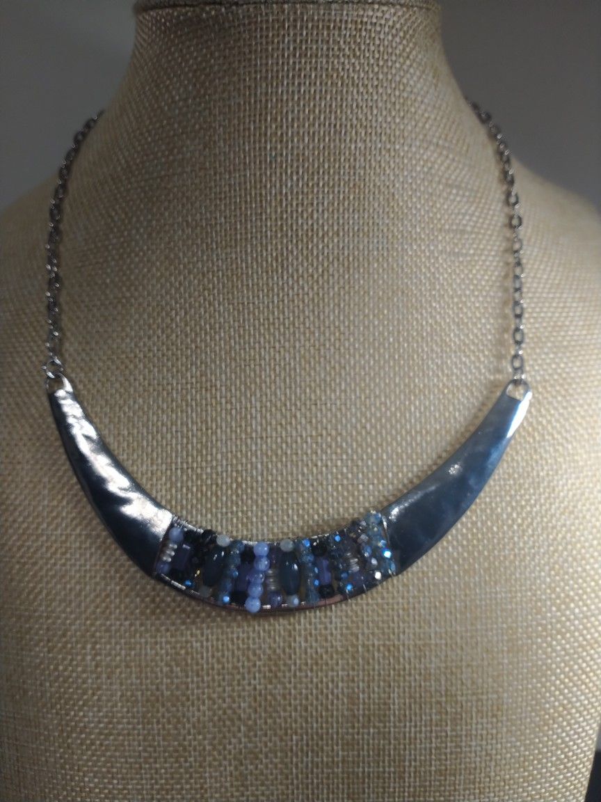 By Ballet Silver Tone Hammered Crystal Necklace