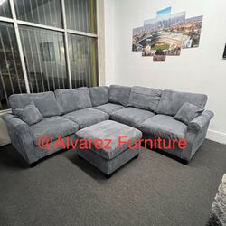 Corduroy Sectional Sofa With Ottoman
