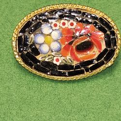 Handmade Floral Micro Moasic Made I Italy With Gold Tome Back