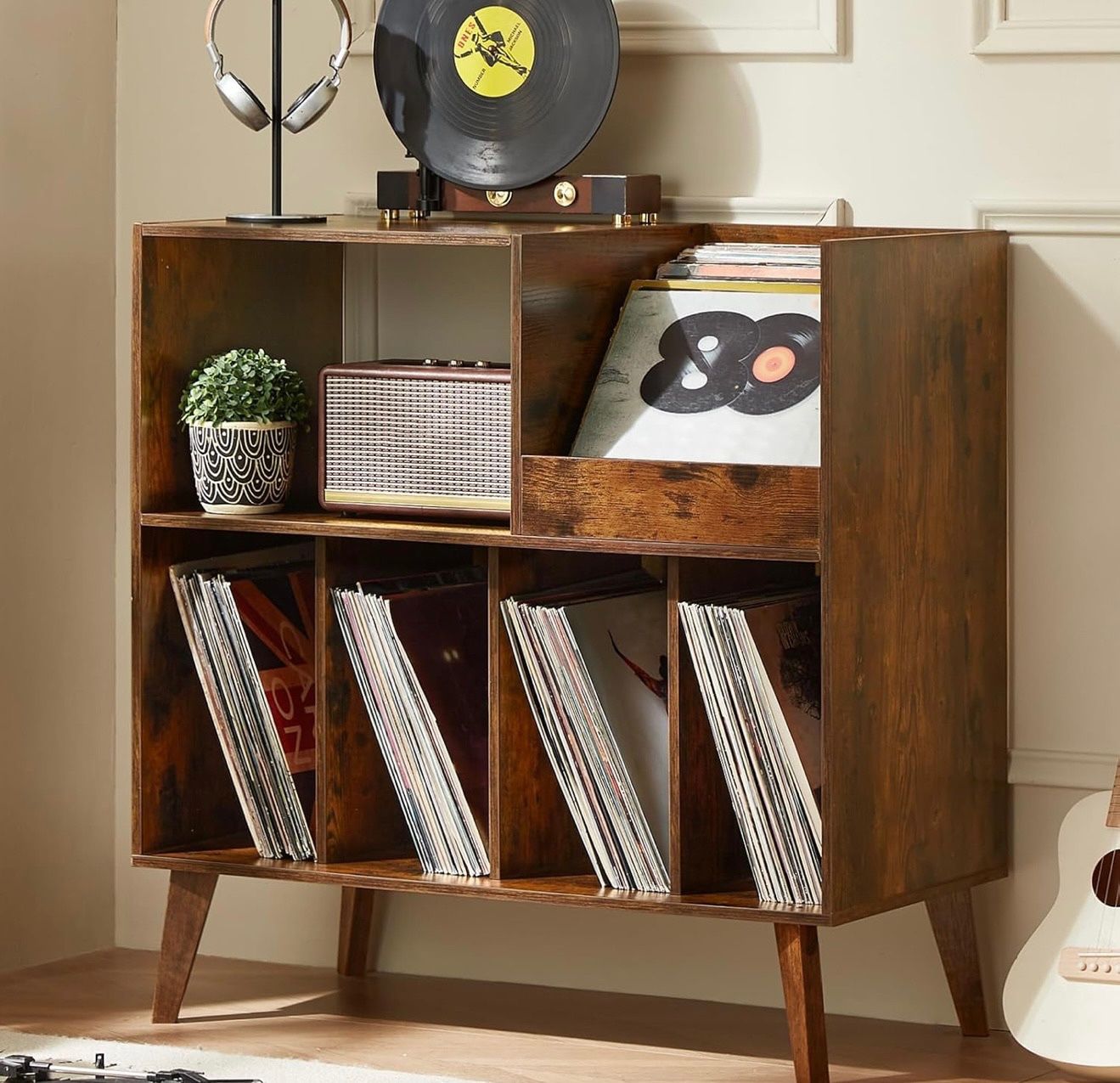 Brown Record Stand for Music Room Living Room