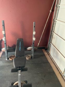 Complete Pro-Form Bench Press Set + Olympic Bar + 362.5 lbs Iron Plates