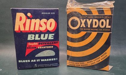 Vintage 1940s Laundry Detergent Boxes - Rinso Blue & Oxydol Bullseye  NOS Sealed