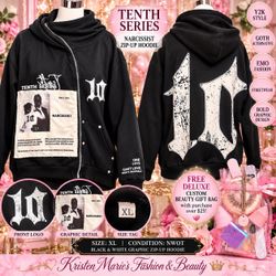Tenth series narcissist graphic zip up hoodie & free beauty bag
