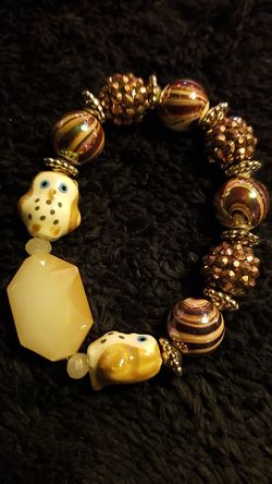 Browns and Pearly with Owl bead bracelet