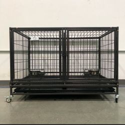 Dog Cage Kennel Size 43” With Divdier And Feeding Bowls New In Box 