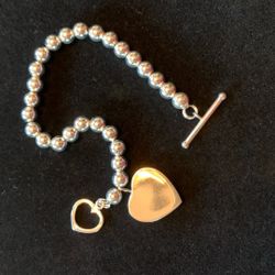 925 Heart Toggle  Clasp  Ball Charm Bracelet 