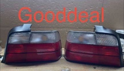 #OT12 Fit 92-99 BMW E36 3-Series Sedan 4DR Red/Clear Taillight Pair Lights Lamp