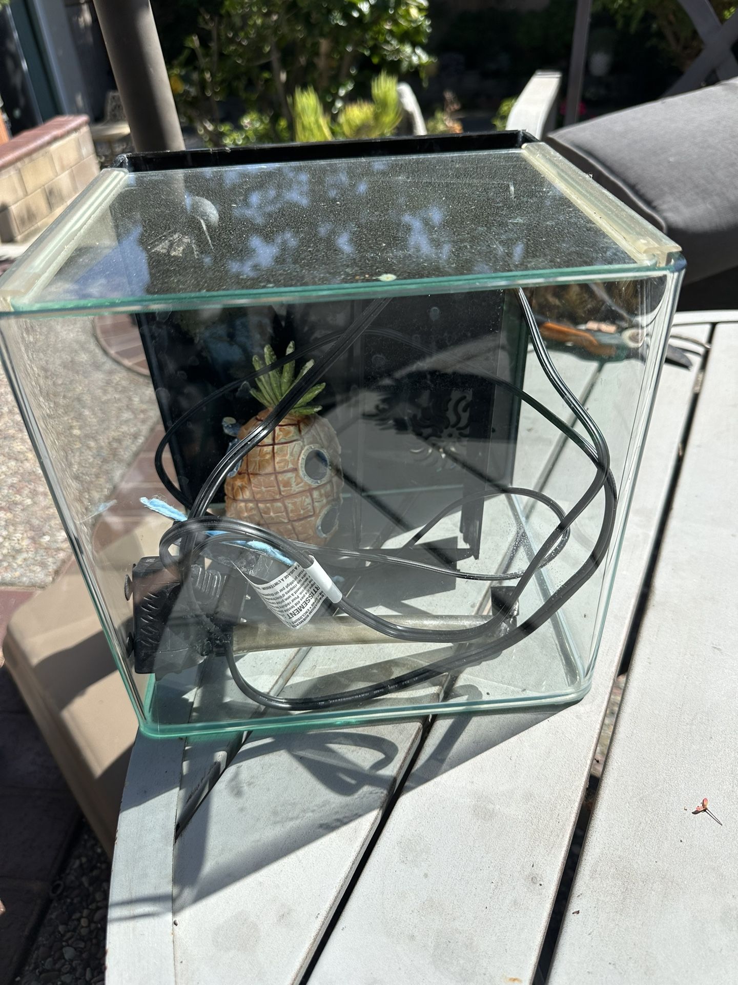 3 Gallon Fish Tank w/ Filter, Rocks, LED Light, Lid, & Decor