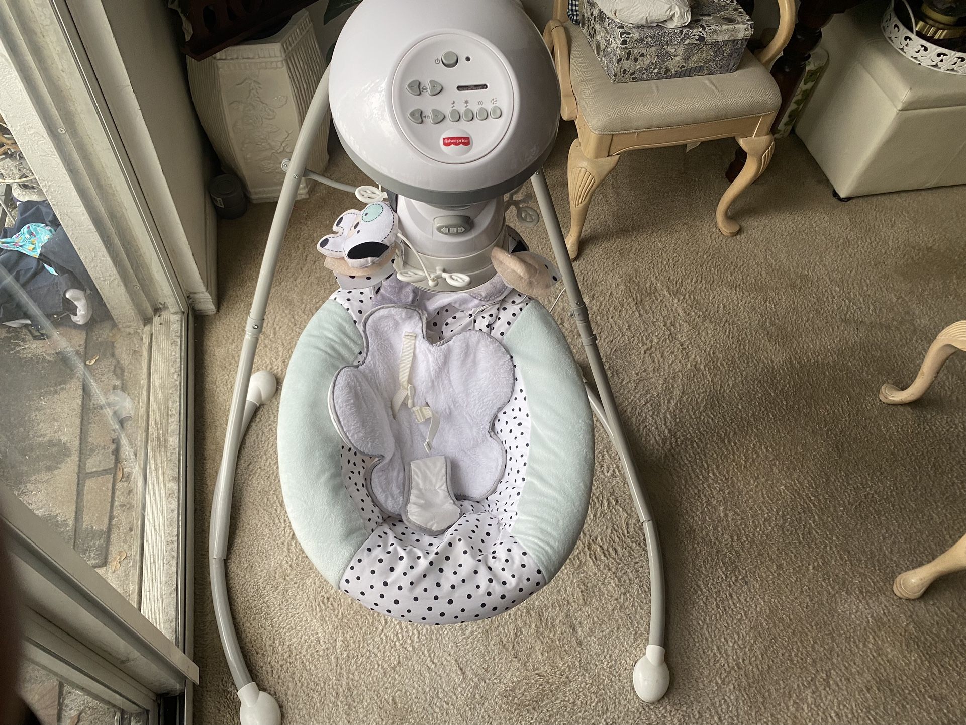 Fisher Price grey/white Plug In Swing, 3 Speed Changes