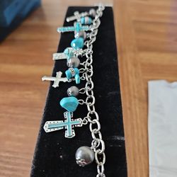 New Silver Turquoise Cross Bracelet 