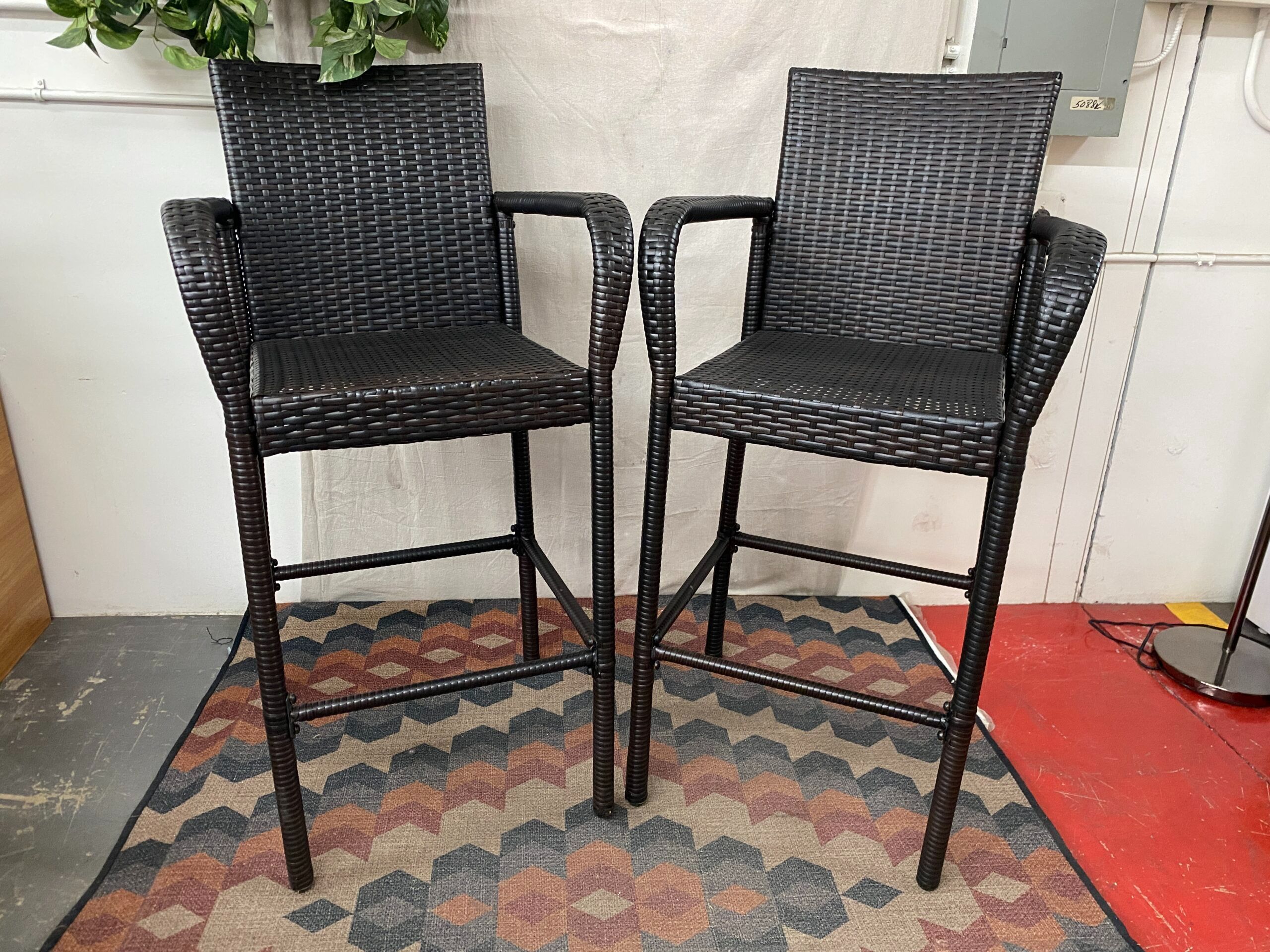 Tall Dark Brown Wicker Outdoor Chairs (Set of 2)