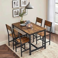 Dining Chair Set of 4.  Accent Chair, Industrial, Steel Frame, for Dining Room, Living Room, Kitchen, Rustic Brown and Black ULDC092B01