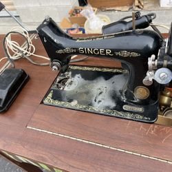 Antiques , 2-1928's Tables ,1 Set Of  Chairs 1920s sewing machine in cabinet display cabinet made by an antique dealer
