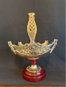 Vintage Light Gold Decorative Pedestal Basket with Handle