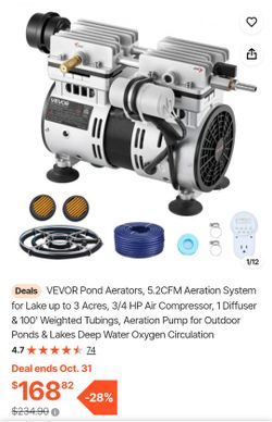 VEVOR Pond Aeration System 3/4 HP Air Compressor