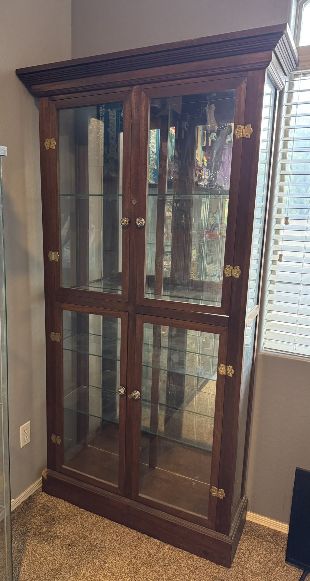 Large Wood Curio Cabinet With Doors And Glass Shelves